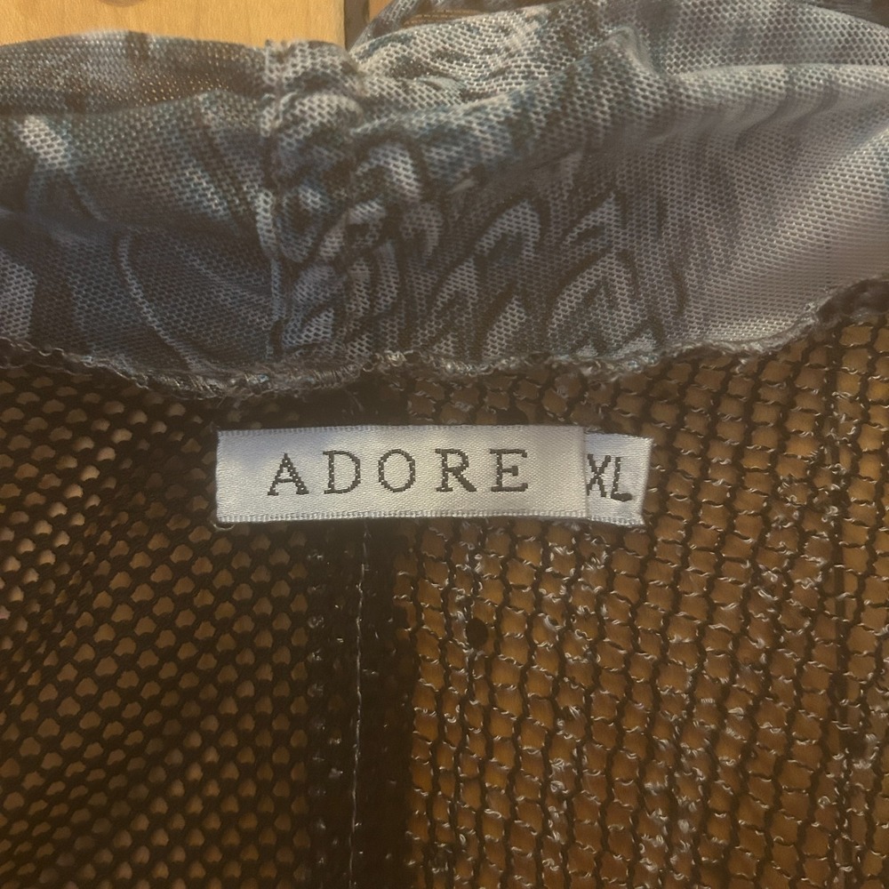 Anthropologie Adore Cardigan Vest XL Blue Print Mesh Duster Sequin Fairy Grunge - Picture 3 of 10